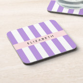 Paarse strips, strips, lijnen, Jouw naam Bier Onderzetter (Linkerzijde)