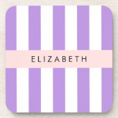 Paarse strips, strips, lijnen, Jouw naam Bier Onderzetter (Voorkant)