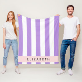 Paarse strips, strips, lijnen, Jouw naam Fleece Deken