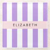 Paarse strips, strips, lijnen, Jouw naam Glazen Onderzetter (Voorkant)