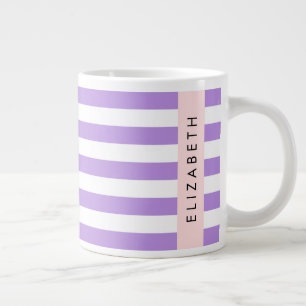 Paarse strips, strips, lijnen, Jouw naam Grote Koffiekop