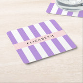 Paarse strips, strips, lijnen, Jouw naam Kartonnen Onderzetters (Schuin)
