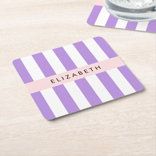 Paarse strips, strips, lijnen, Jouw naam Kartonnen Onderzetters (Schuin)