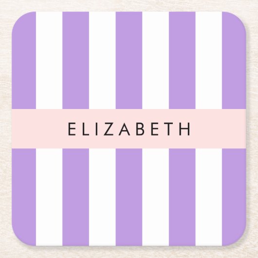 Paarse strips, strips, lijnen, Jouw naam Kartonnen Onderzetters (Voorkant)