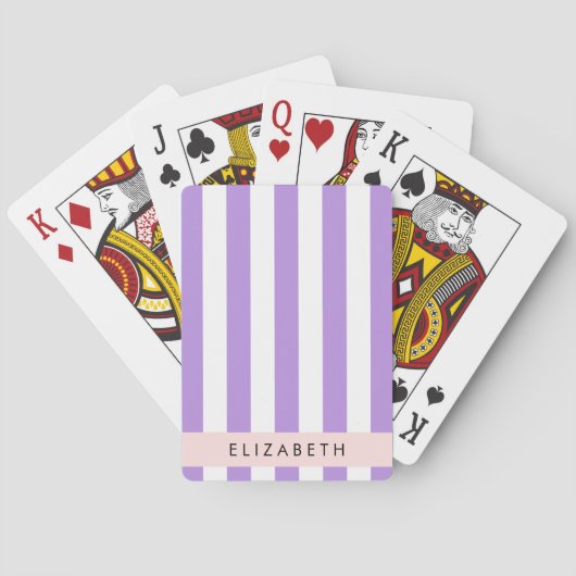 Paarse strips, strips, lijnen, Jouw naam Pokerkaarten (Achterkant)