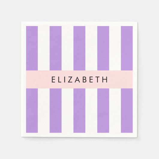 Paarse strips, strips, lijnen, Jouw naam Servet (Voorkant)