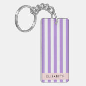 Paarse strips, strips, lijnen, Jouw naam Sleutelhanger (Voorkant Links)