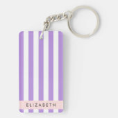Paarse strips, strips, lijnen, Jouw naam Sleutelhanger (achterkant)