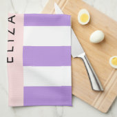 Paarse strips, strips, lijnen, Jouw naam Theedoek (Quarter Fold)
