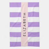 Paarse strips, strips, lijnen, Jouw naam Theedoek (Verticaal)