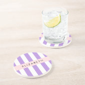 Paarse strips, strips, lijnen, Jouw naam Zandsteen Onderzetter (Zijkant)