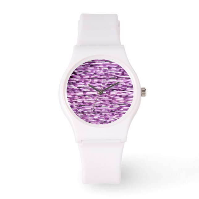 Paarse strips voor Abstracte Waterverf Horloge (Voorkant)
