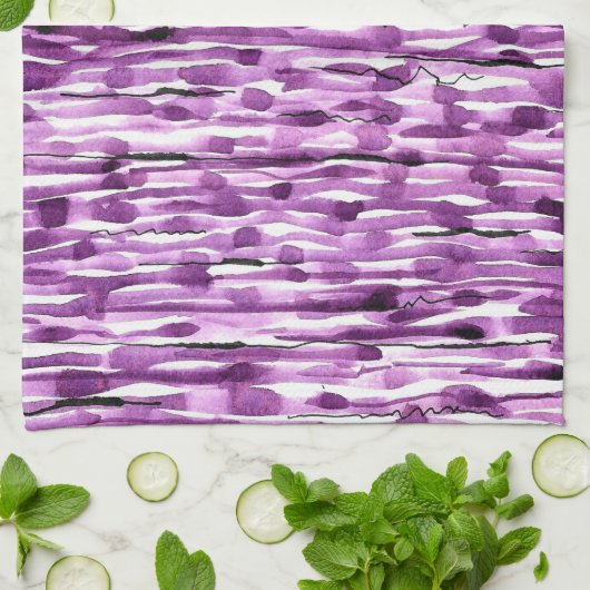 Paarse strips voor Abstracte Waterverf Theedoek (Gevouwen)
