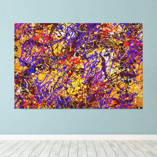 Paarse Stro Splatter Abstract Canvas Afdruk (Insitu (Houten vloer))
