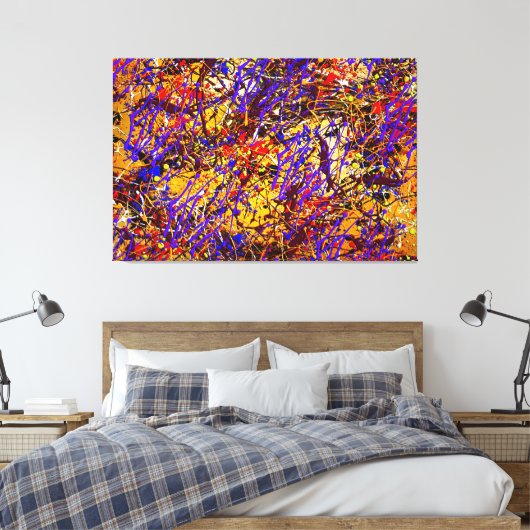 Paarse Stro Splatter Abstract Canvas Afdruk (Insitu (Slaapkamer))