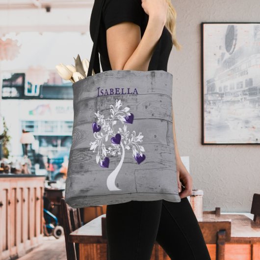 Paarse structuur van het hart Persoonlijke Canvas  Tote Bag