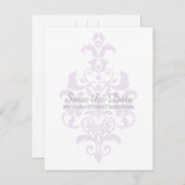 Paarse Subtle Damask Save the Date Briefkaart (Voorkant / Achterkant)
