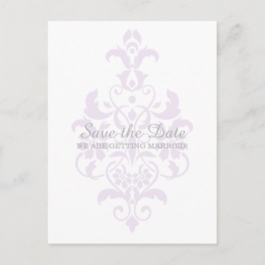 Paarse Subtle Damask Save the Date Briefkaart (Voorkant)