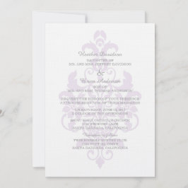 Paarse Subtle Damask Wedding Invite Kaart
