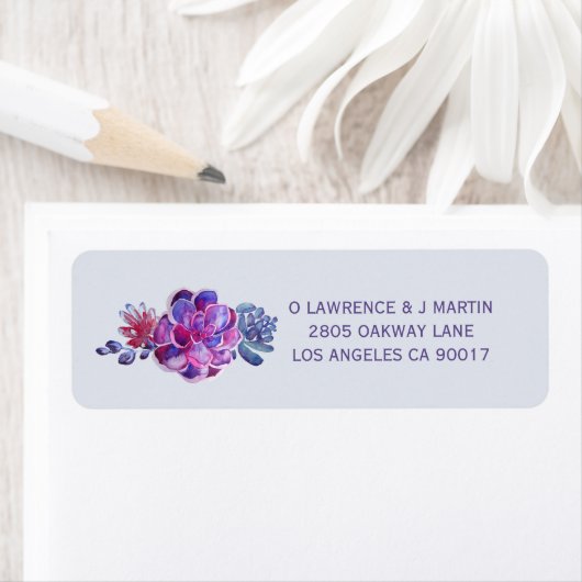 Paarse Succulente Bloemen Etiket (Insitu)