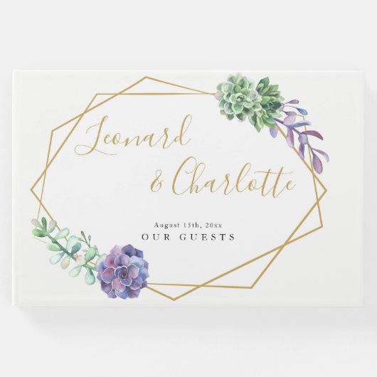 Paarse Succulenten Bruiloft Gasten Boek aandenken (Voorkant)