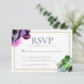 Paarse Succulenten Elegant RSVP-kaart RSVP Kaartje (Staand voorkant)