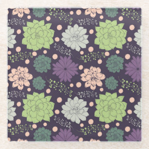 Paarse Succulenten Floral Pattern Fabric Glazen Onderzetter