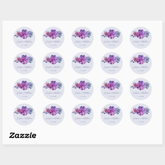 Paarse Succulenten Trouwstickers Ronde Sticker (Vel)