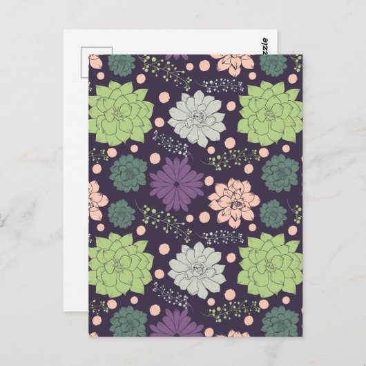 Paarse Succulents Floral Pattern Briefkaart (Voorkant / Achterkant)