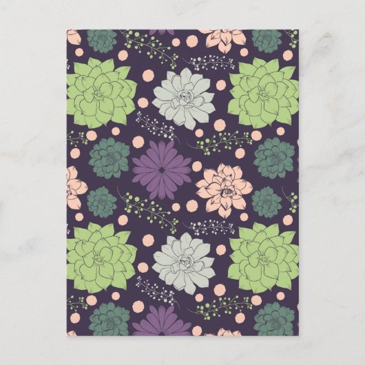 Paarse Succulents Floral Pattern Briefkaart (Voorkant)