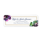 Paarse Succulturen met blauwe tekst Tan Line Weddi Etiket (Voorkant)