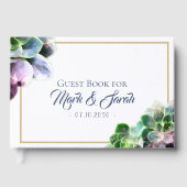 Paarse Succulturen met blauwe tekst Tan Line Weddi Gastenboek (Voorkant)