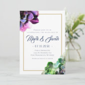 Paarse Succulturen met blauwe tekst Tan Line Weddi Kaart (Staand voorkant)