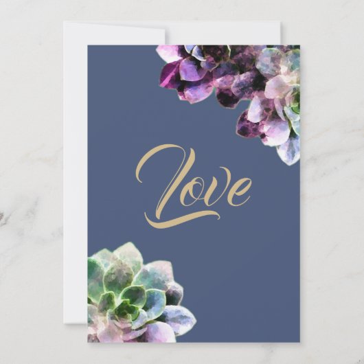 Paarse Succulturen met blauwe tekst Tan Line Weddi Kaart (Achterkant)