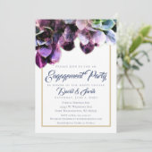 Paarse Succulturen met Blue Text Engagement Party Kaart (Staand voorkant)