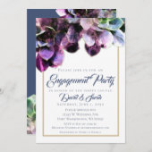 Paarse Succulturen met Blue Text Engagement Party Kaart (Voorkant / Achterkant)
