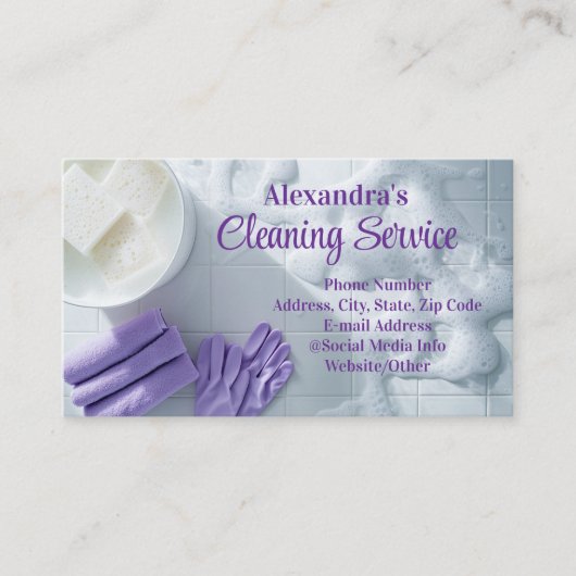 Paarse Suds Elegant Schoonmaakservice Huishouden Visitekaartje (Voorkant)
