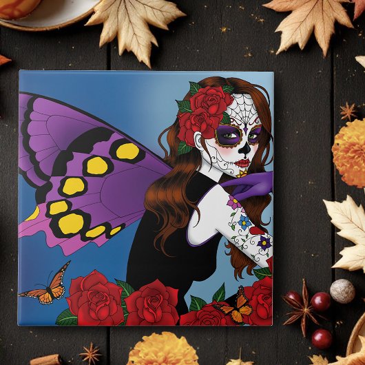 Paarse Sugar Skull Fairy Tegeltje