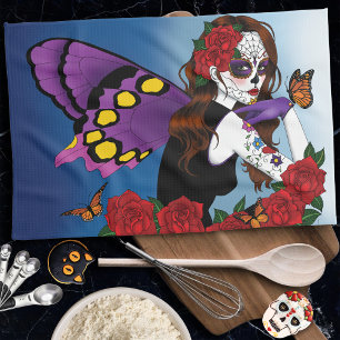 Paarse Sugar Skull Fairy Theedoek