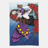 Paarse Sugar Skull Fairy Theedoek (Verticaal)