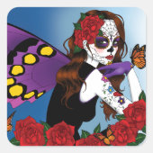 Paarse Sugar Skull Fairy Vierkante Sticker (Voorkant)