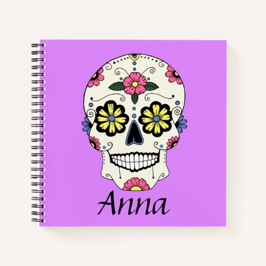 Paarse Sugar Skull gepersonaliseerd mini-Notitiebo Notitieboek (Voorkant)