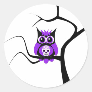 Paarse Sugar Skull Uil in Tree Sticker