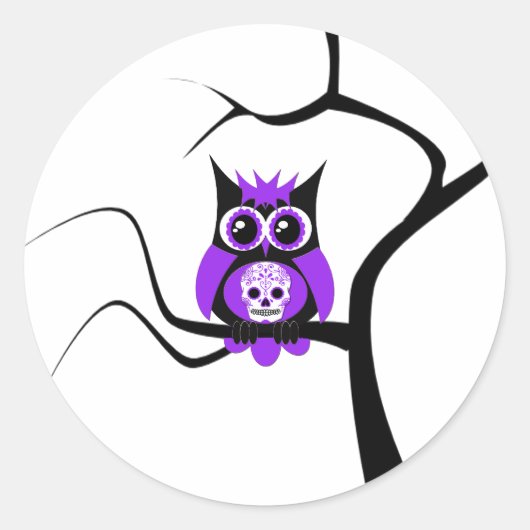 Paarse Sugar Skull Uil in Tree Sticker (Voorkant)