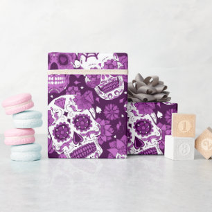 Paarse suiker schedel bloem ornamentaal patroon cadeaupapier