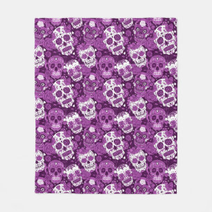 Paarse suiker schedel bloem ornamentaal patroon fleece deken