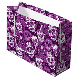 Paarse suiker schedel bloem ornamentaal patroon groot cadeauzakje