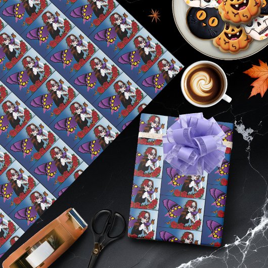 Paarse Suiker Schedel Fee Rode Rozen Monarchen Got Cadeaupapier