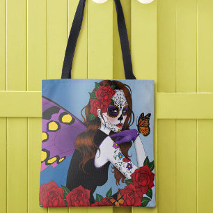 Paarse Suiker Schedel Fee Rode Rozen Monarchen Got Tote Bag