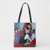 Paarse Suiker Schedel Fee Rode Rozen Monarchen Got Tote Bag (Voorkant)